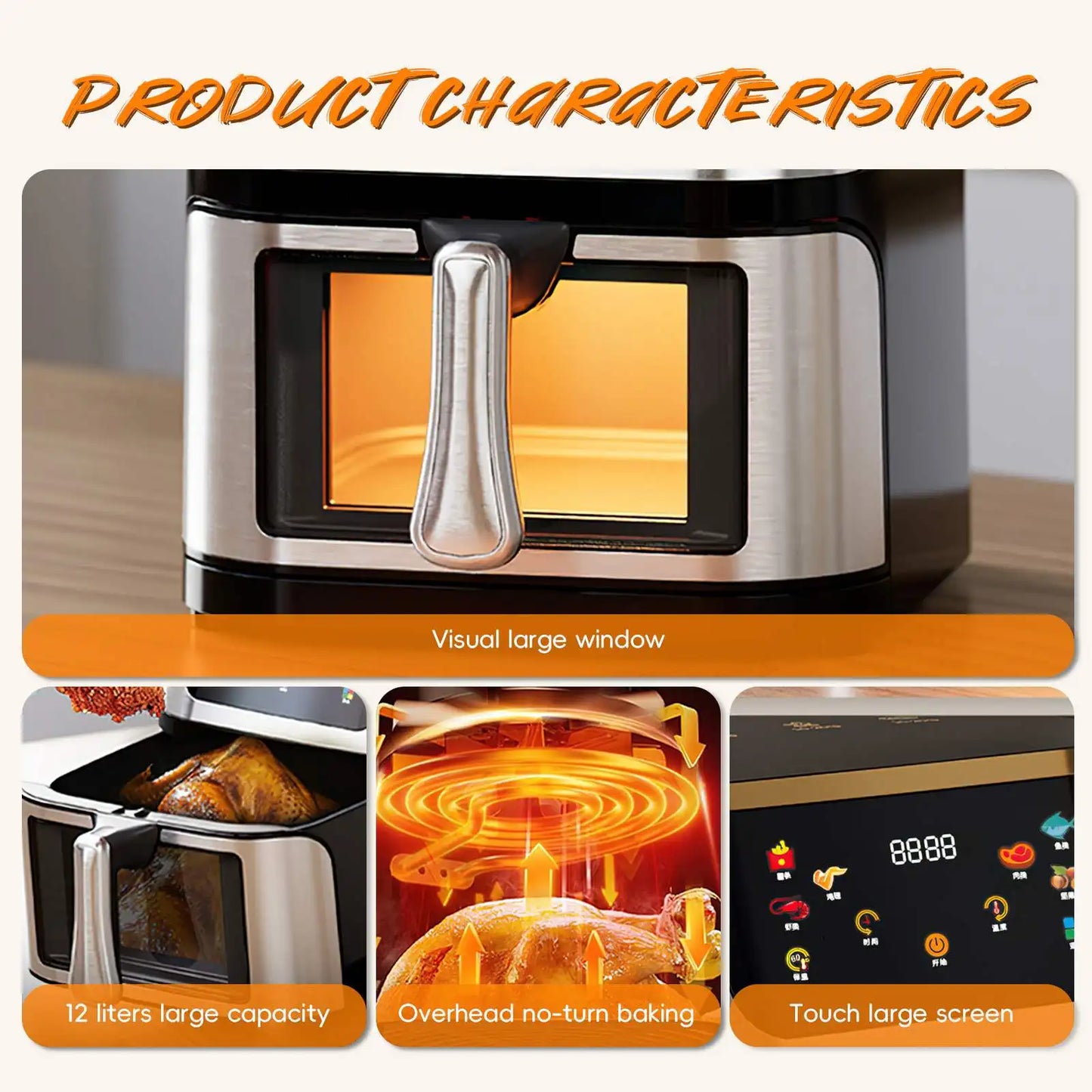 12L air fryer with intelligent smoking program 2800W large multifunctional capacity stainless steel