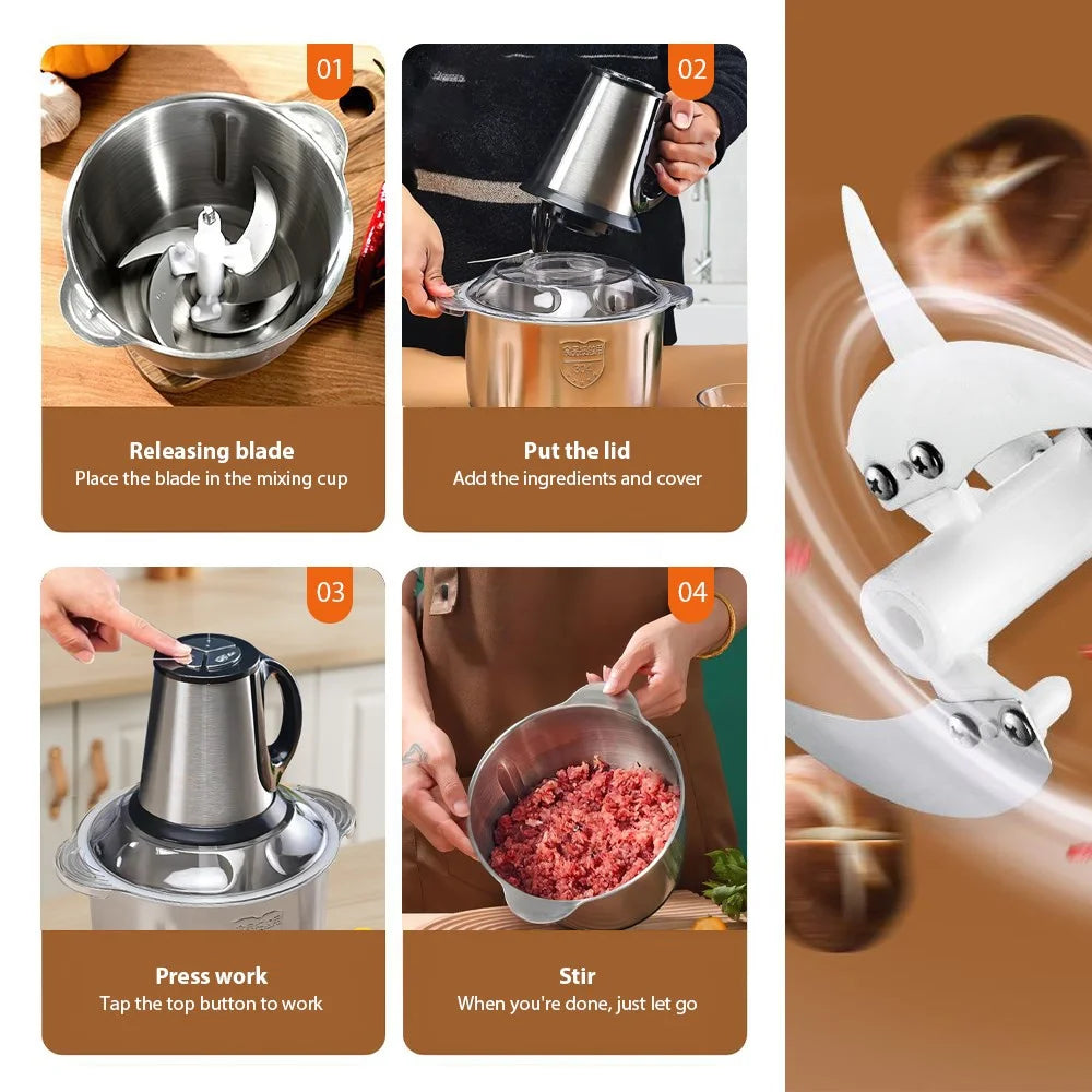 5L Electric Meat Grinder Stainless Steel Food Processor Chopper guitar ketable and Fruit Chopper House Grinder