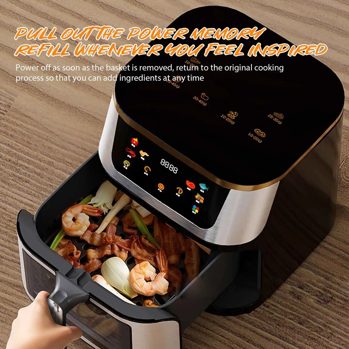 12L air fryer with intelligent smoking program 2800W large multifunctional capacity stainless steel