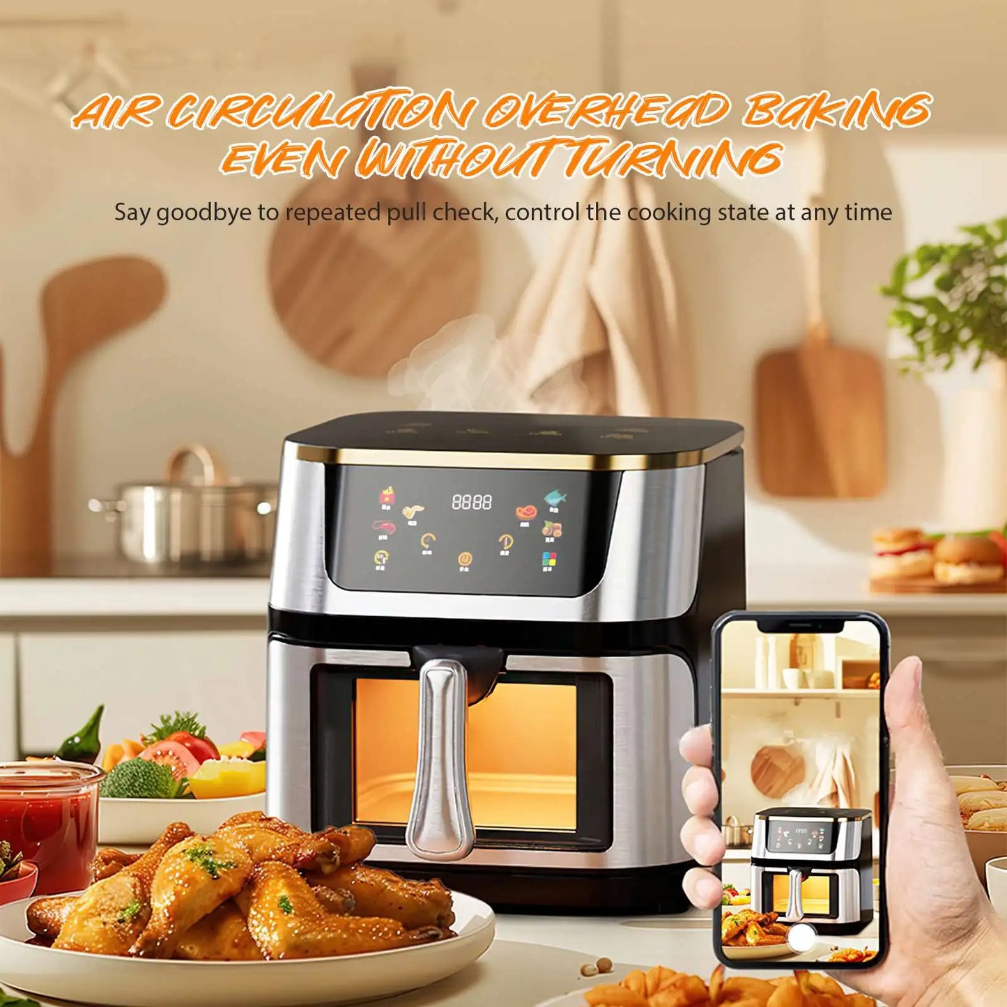 12L air fryer with intelligent smoking program 2800W large multifunctional capacity stainless steel