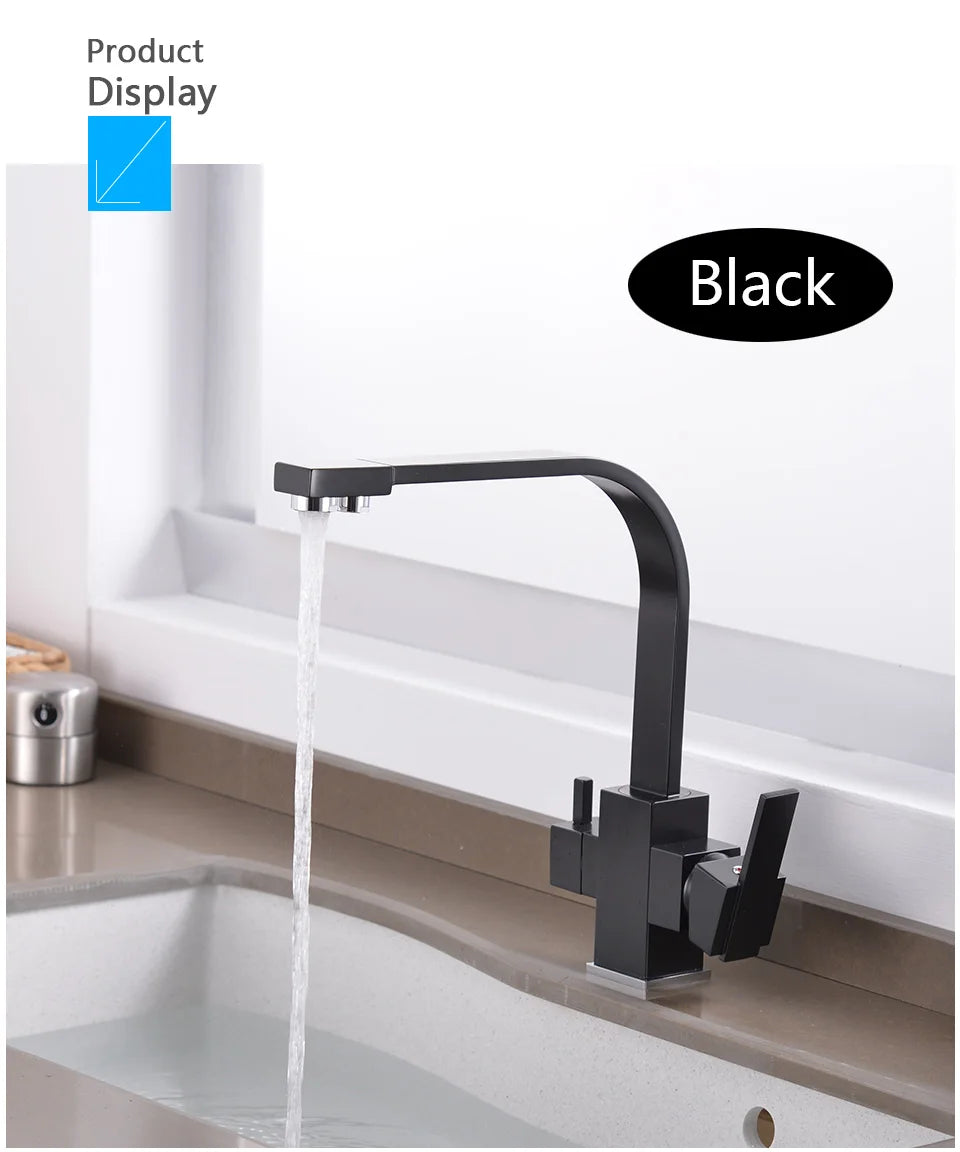 ROVATE Black Filtered Kitchen Faucet 3 Way Drinking Kitchen Water Filter Tap Cold and Hot Sink faucet