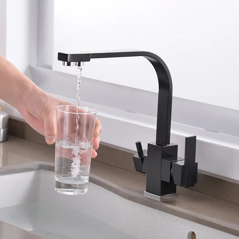 ROVATE Black Filtered Kitchen Faucet 3 Way Drinking Kitchen Water Filter Tap Cold and Hot Sink faucet