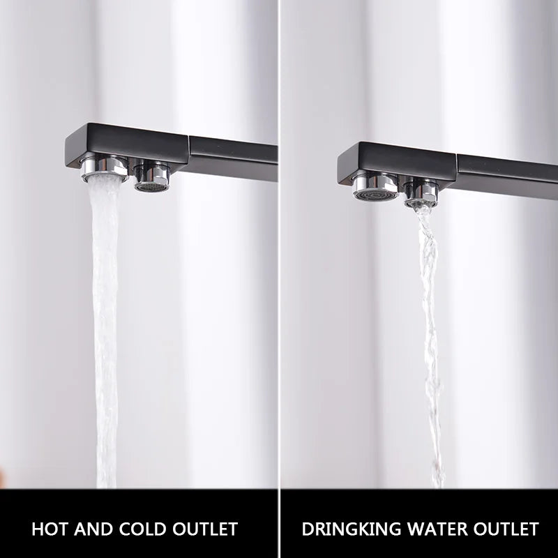 ROVATE Black Filtered Kitchen Faucet 3 Way Drinking Kitchen Water Filter Tap Cold and Hot Sink faucet