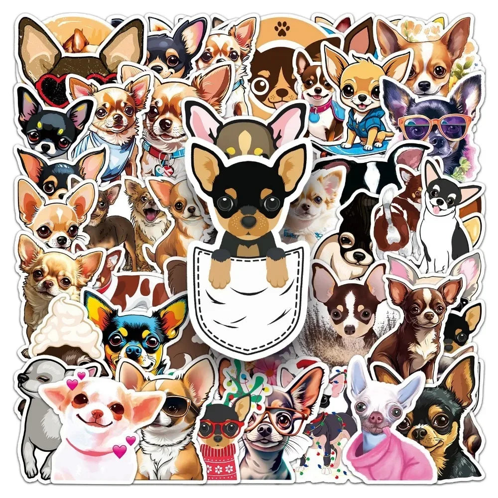 10/50Pcs Funny Animal Pet Dog Chihuahua Stickers for DIY Laptop Phone Travel Luggage Water Bottle Scrapbook Decal Kids Toy