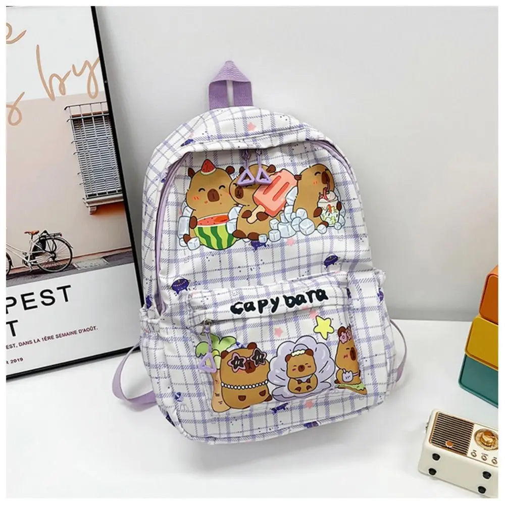 Cute Large Capacity Capybara Backpack Breathable Cartoon Student Schoolbag Nylon Ultra-light Book Bag