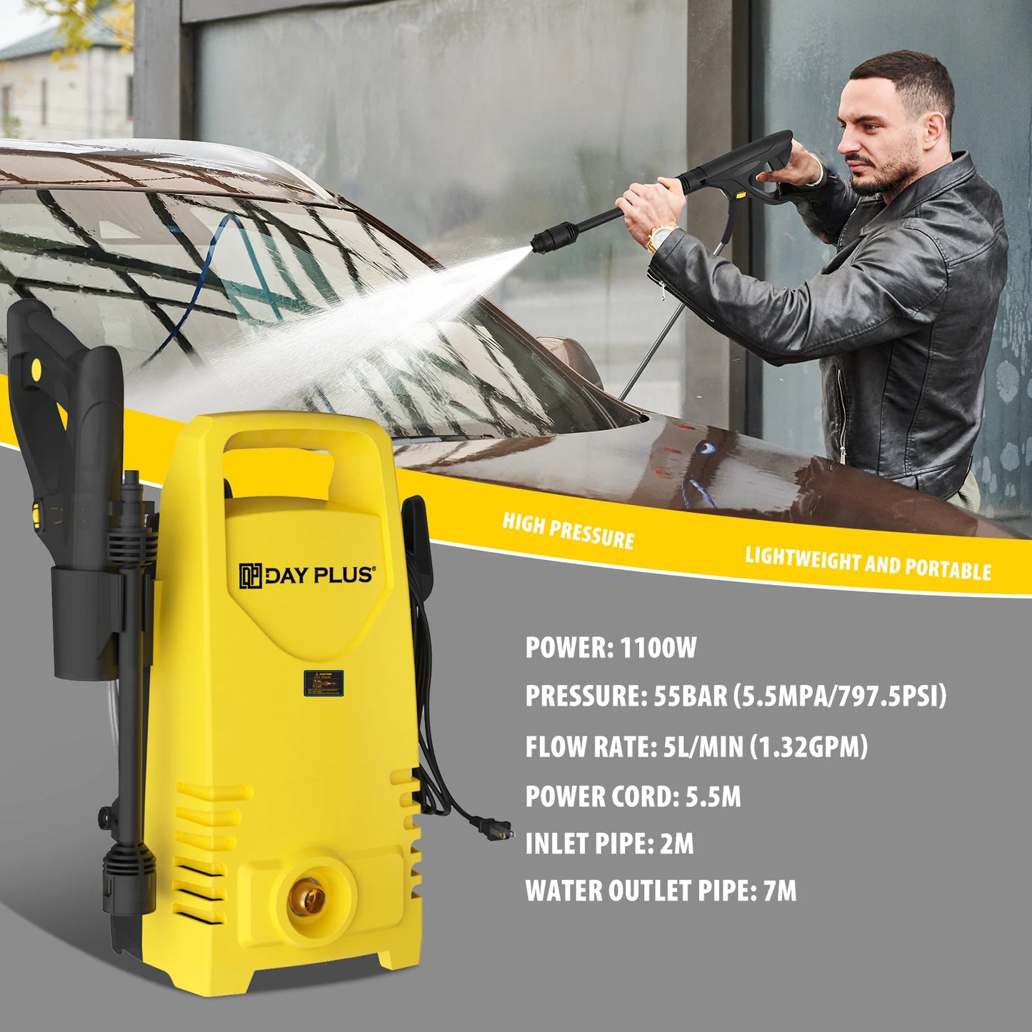 1800W Power Washer with 3-in-1 Nozzle, Adjustable Spray Gun for Garden/Driveway/Deck Cleaning, Portable High Pressure Cleaner