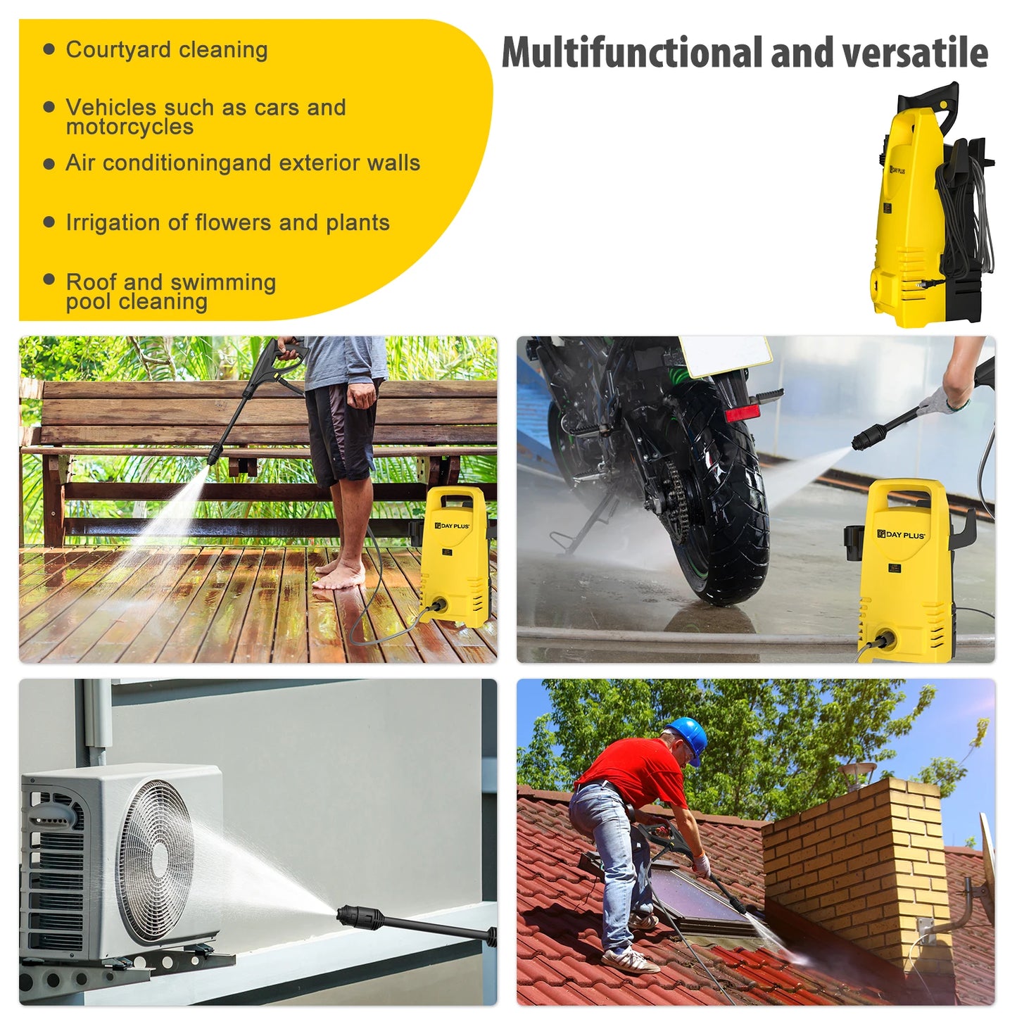 1800W Power Washer with 3-in-1 Nozzle, Adjustable Spray Gun for Garden/Driveway/Deck Cleaning, Portable High Pressure Cleaner