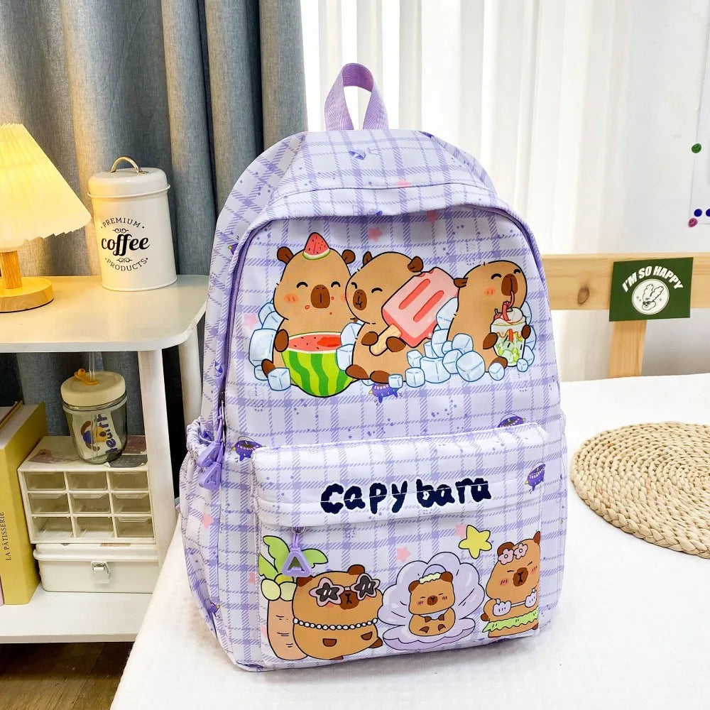 Cute Large Capacity Capybara Backpack Breathable Cartoon Student Schoolbag Nylon Ultra-light Book Bag