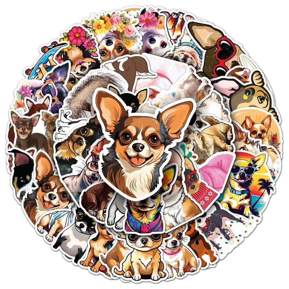10/50Pcs Funny Animal Pet Dog Chihuahua Stickers for DIY Laptop Phone Travel Luggage Water Bottle Scrapbook Decal Kids Toy