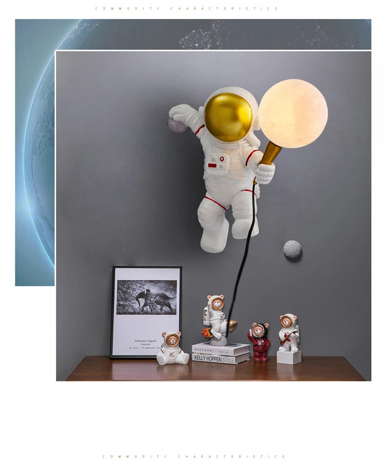 Astronaut Table Lamp Creative Astronaut LED Children's Room Bedroom Bedside Living Room Moon Wall Lamp Boy Planet Night Lamp