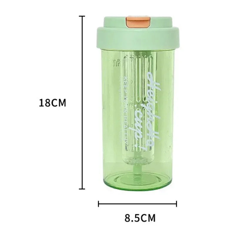 600ML Water Cup Handy Sports Water Bottle Food Grade Material Tea Partition Water Cup Female Straw Summer Portable Bottle