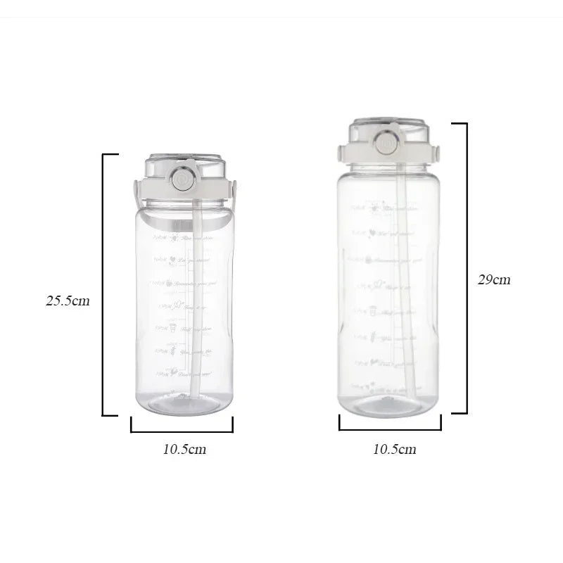 1.5/2Liter Sport Straw Water Bottle with Time Scale Plastic Summer Cold Juice Water Cup Large Capacity Portable Travel Bottles