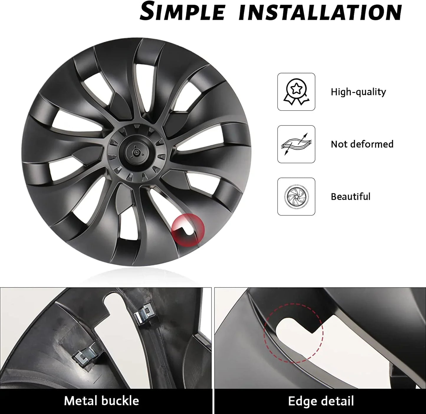4PCS Hub Cap Performance Replacement Wheel Cap Automobile Full Rim Cover Accessories for Tesla Model 3 18 Inch Hubcap 2018-2023