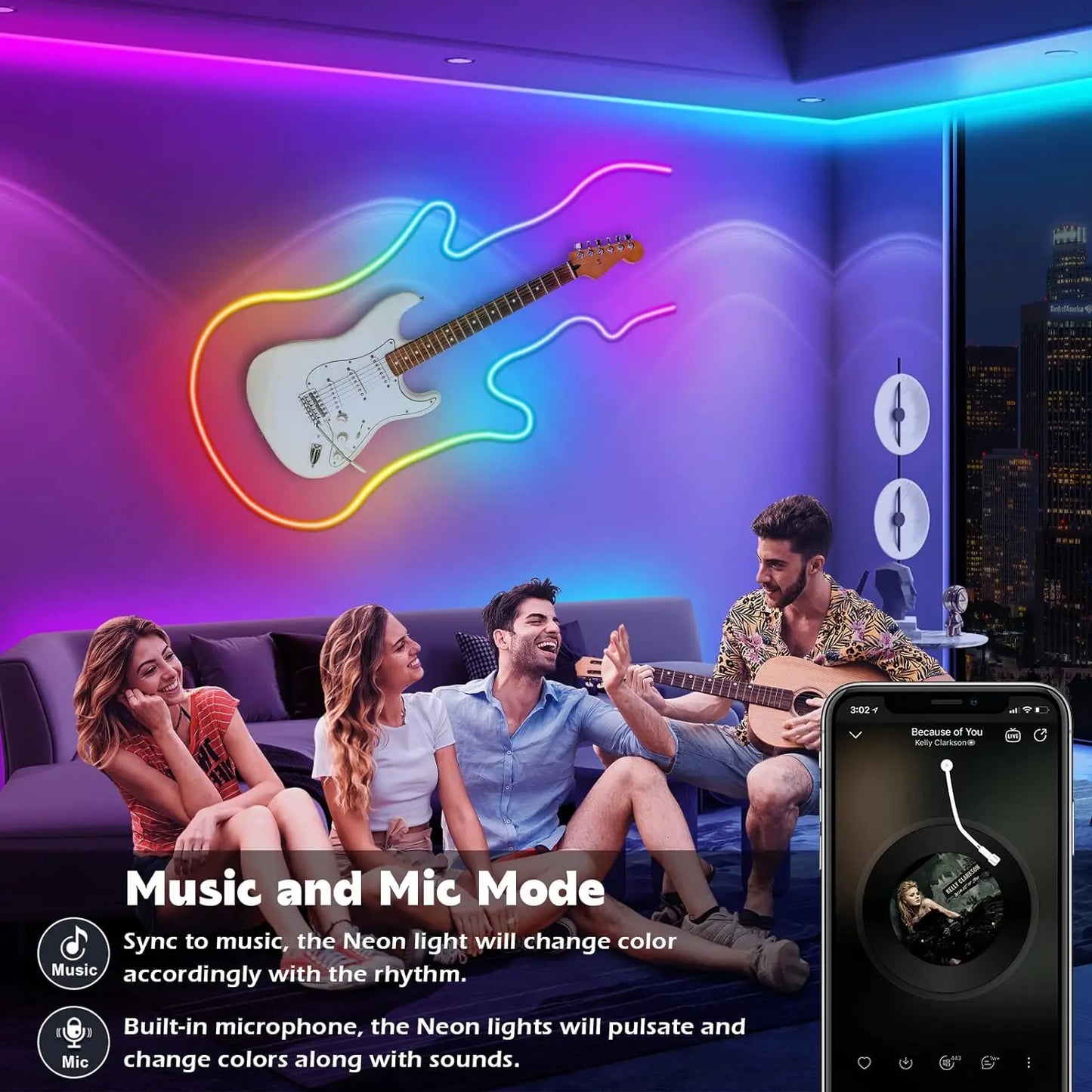 30M/20M/15M/10M RGB LED Neon Lights, Smart App Remote Control, Waterproof Music Sync Color Changing Rope for Bedroom Living Game