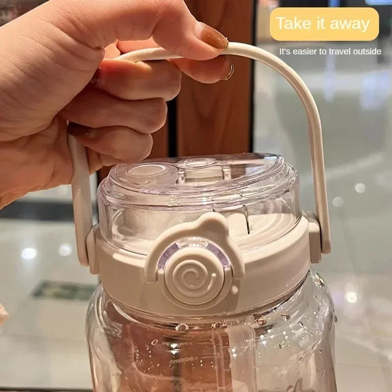 1.5/2Liter Sport Straw Water Bottle with Time Scale Plastic Summer Cold Juice Water Cup Large Capacity Portable Travel Bottles