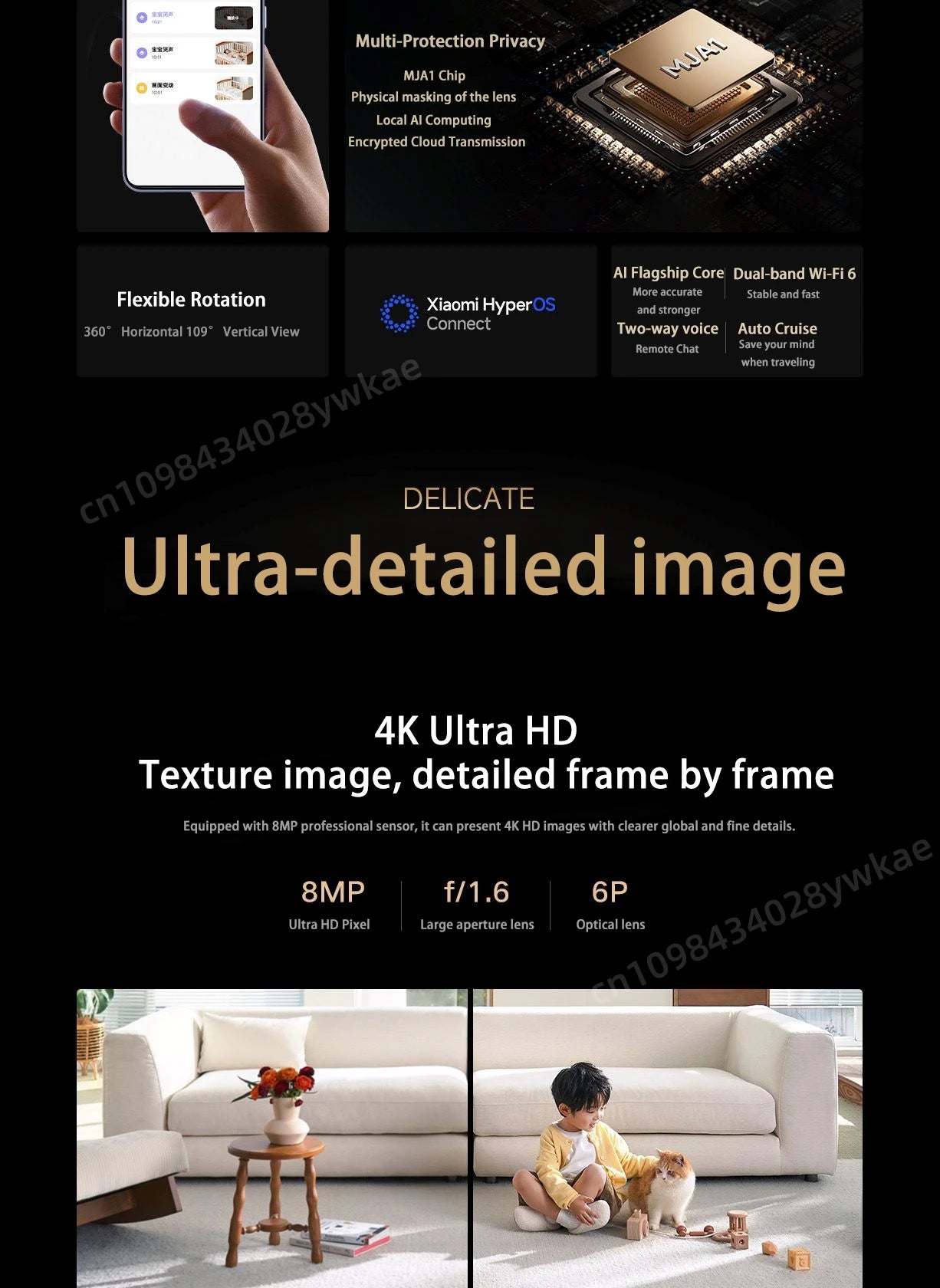 XIAOMI Smart Camera 4 8MP 4K UHD Indoor Monitoring Remote 360-degree No-dead-angle Night Vision Network Home Camera
