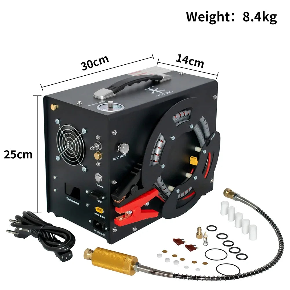 TUXING TXES062 4500Psi 300Bar 12V PCP Air Compressor Portable High Pressure Air Compressor Auto-stop with Wire Spool 12V Power