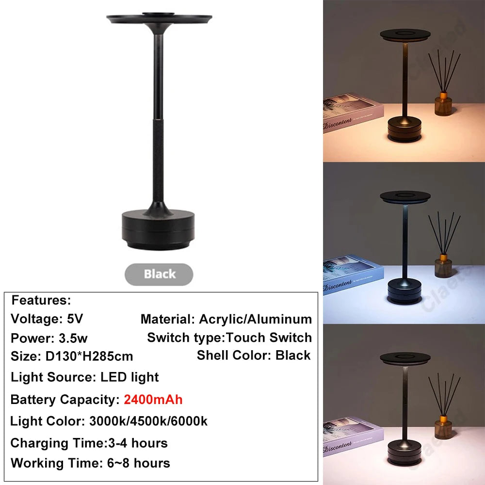 Wierless Simple Charging LED Desk Lamp restaurant Bar Table Lamp Dimming Atmosphere Retro Portable Charging Touch USB Read Lamp