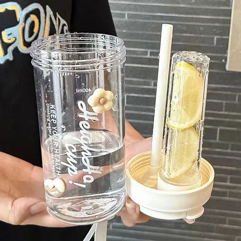 600ml Large Capacity Sports Water Bottle Transparent Plastic Straw Cup with Hand Rope Outdoor Travel Cycling Hiking Gym Jugs