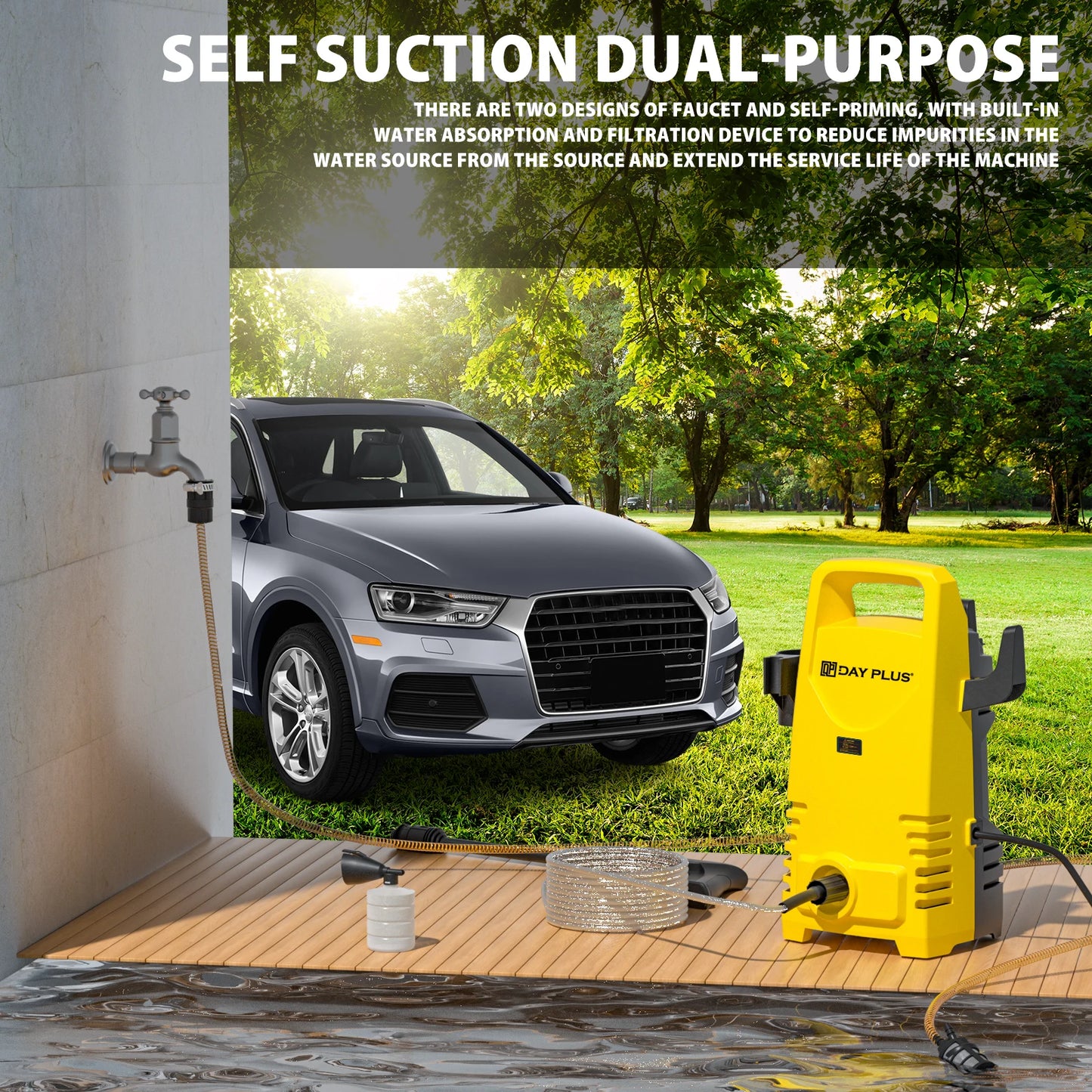 1800W Power Washer with 3-in-1 Nozzle, Adjustable Spray Gun for Garden/Driveway/Deck Cleaning, Portable High Pressure Cleaner