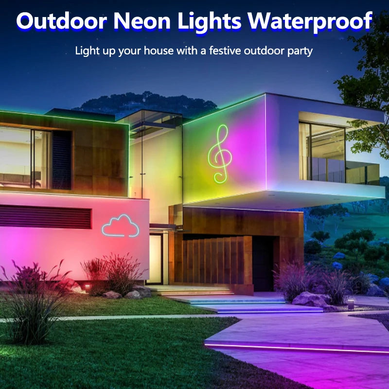 24V RGB Neon LED Strip Light Waterproof Neon Strip Music Sync Bluetooth App and Remote Control for Room Outdoors Decor Lighting