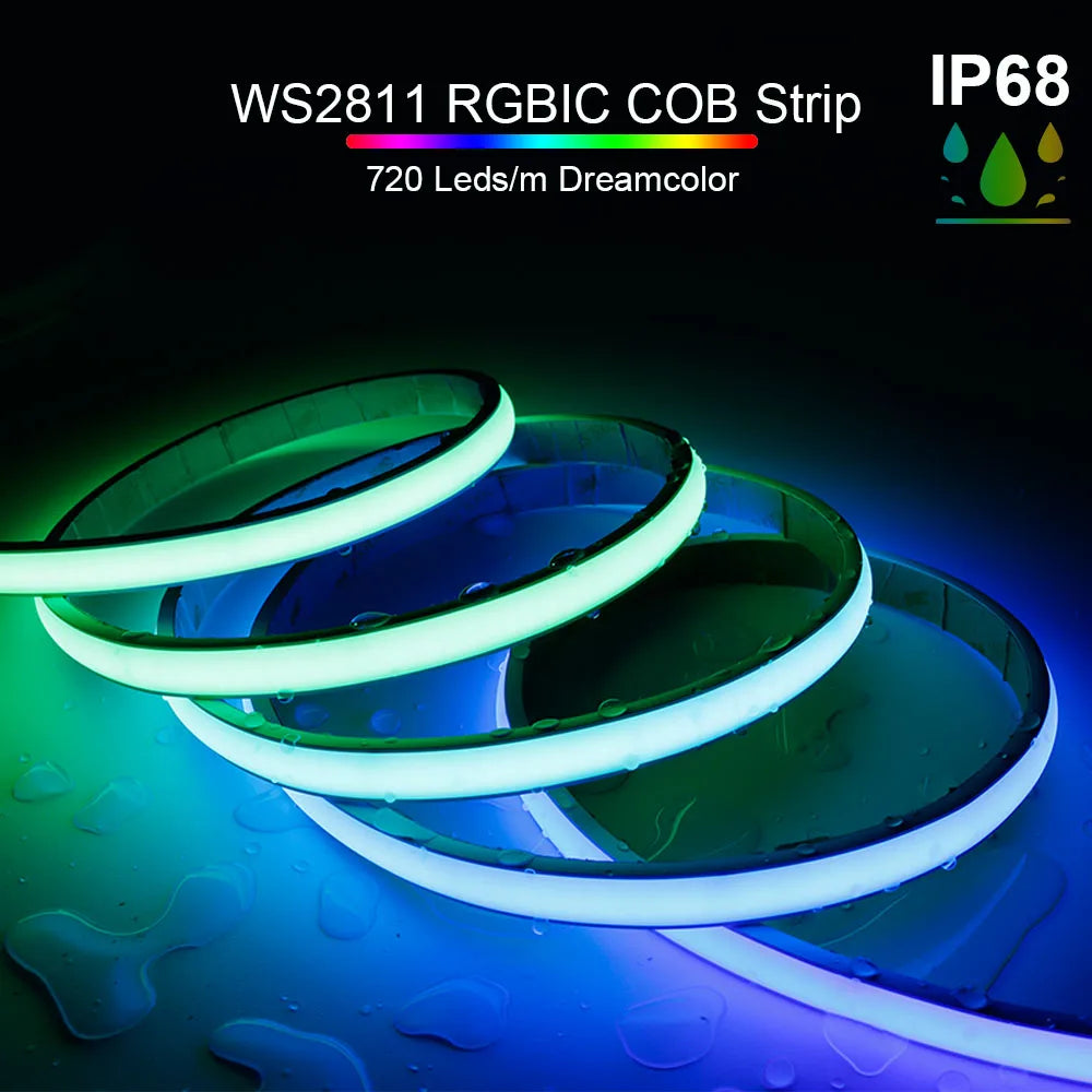 WS2811 FCOB RGBIC Neon LED Strip 720Leds/m Addressable Smart Dream Color Flexible COB LED Light IP68 Waterproof DC12V/24V