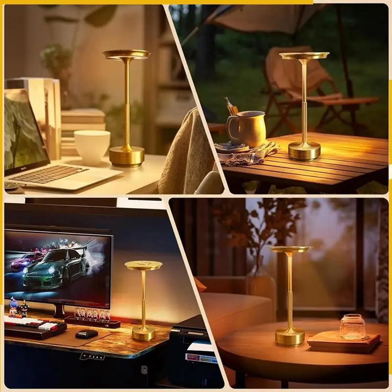 A92P Wireless LED Table Lamp Restaurant Bar Lamp Dimming Atmosphere Portable Charging Touch Read Lamp Bedroom Decor Light Gold
