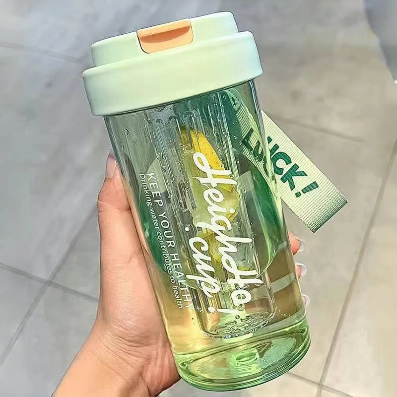 600ml Large Capacity Sports Water Bottle Transparent Plastic Straw Cup with Hand Rope Outdoor Travel Cycling Hiking Gym Jugs