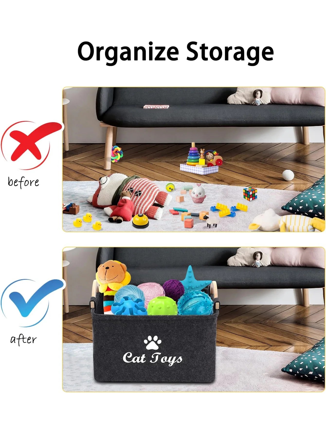 Felt Pet Toy Box Cat and Dog Toy Storage Box Pet Box Toy Storage Box, Suitable for Organizing Pet Supplies Collar Accessories