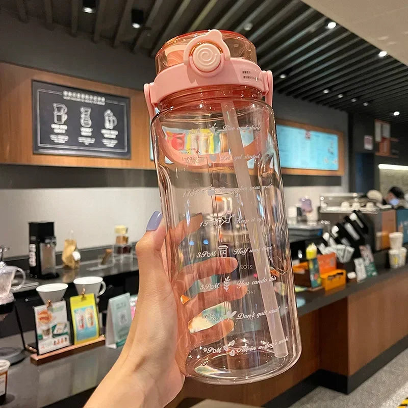 1.5/2Liter Sport Straw Water Bottle with Time Scale Plastic Summer Cold Juice Water Cup Large Capacity Portable Travel Bottles