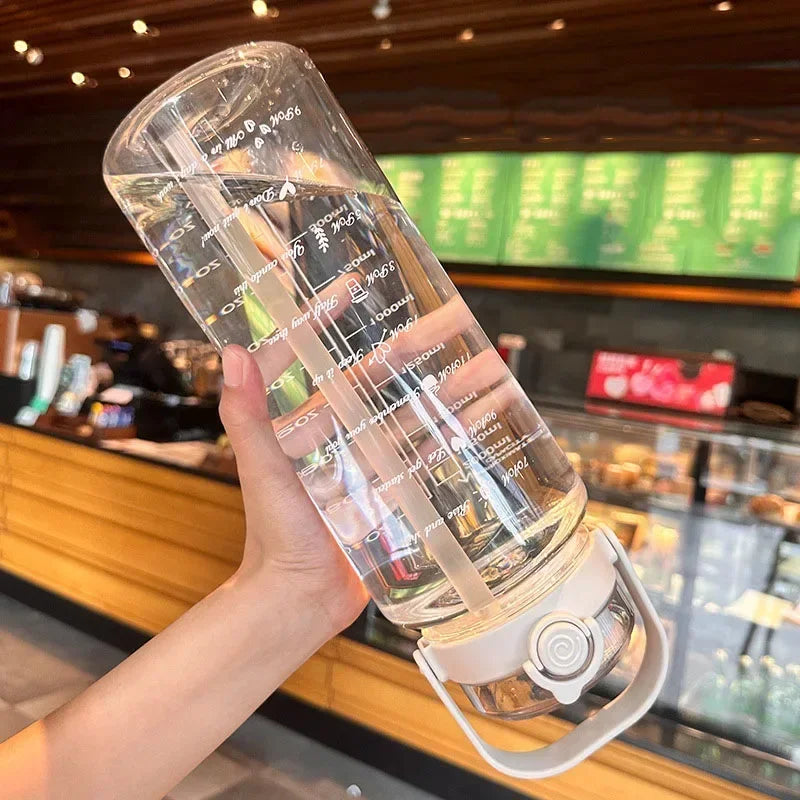 1.5/2Liter Sport Straw Water Bottle with Time Scale Plastic Summer Cold Juice Water Cup Large Capacity Portable Travel Bottles