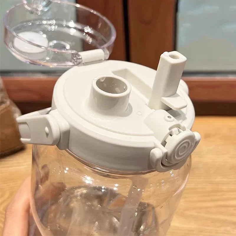 1.5/2Liter Sport Straw Water Bottle with Time Scale Plastic Summer Cold Juice Water Cup Large Capacity Portable Travel Bottles