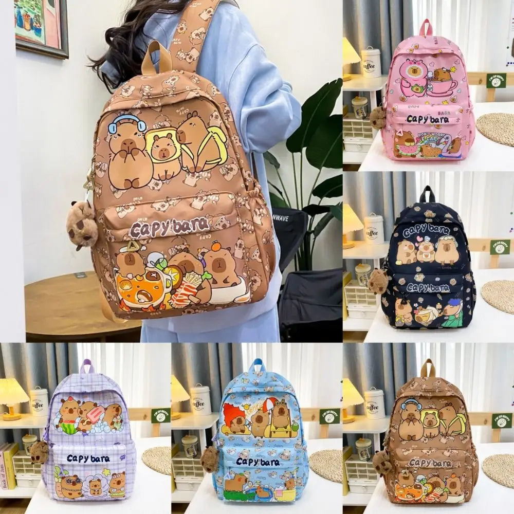 Cute Large Capacity Capybara Backpack Breathable Cartoon Student Schoolbag Nylon Ultra-light Book Bag