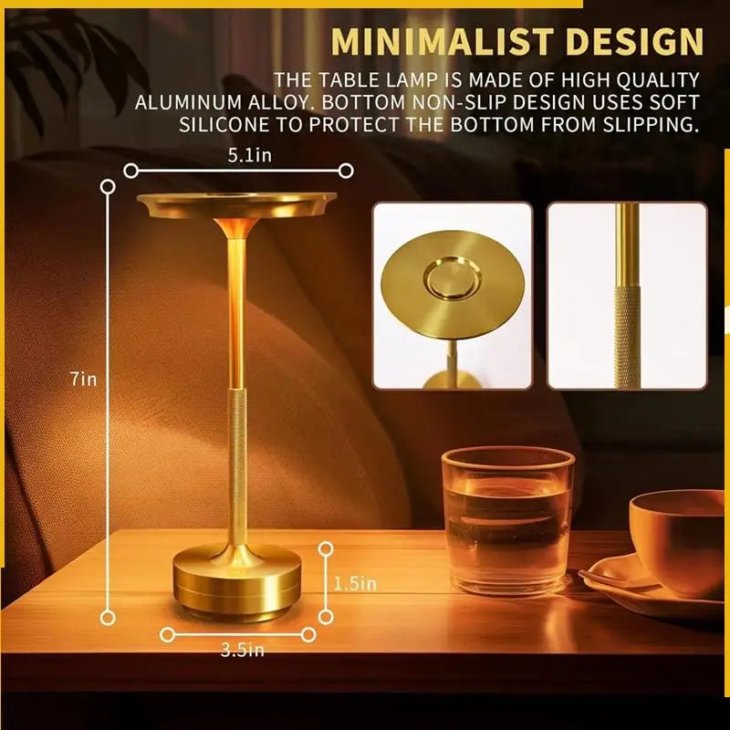 A92P Wireless LED Table Lamp Restaurant Bar Lamp Dimming Atmosphere Portable Charging Touch Read Lamp Bedroom Decor Light Gold