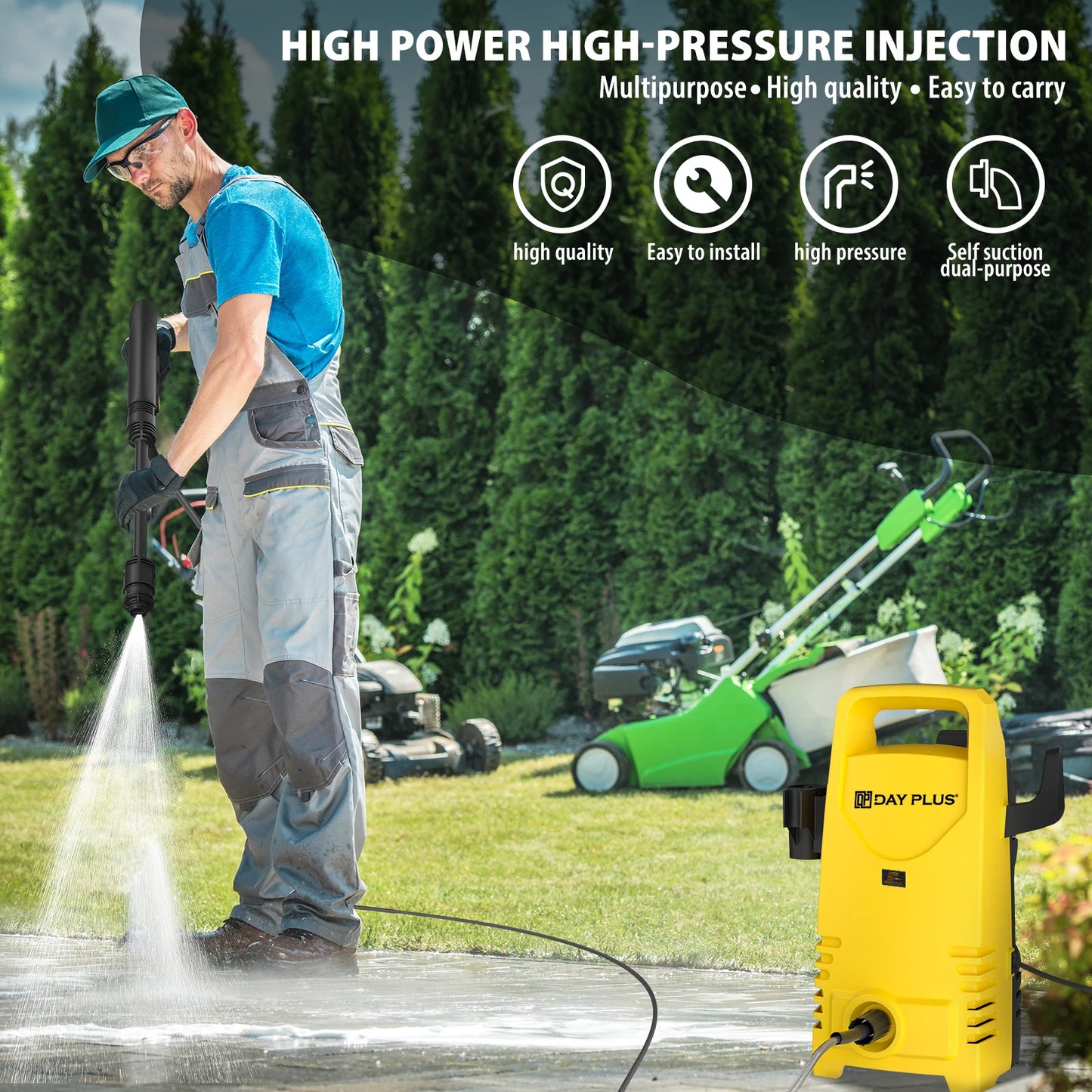 1800W Power Washer with 3-in-1 Nozzle, Adjustable Spray Gun for Garden/Driveway/Deck Cleaning, Portable High Pressure Cleaner