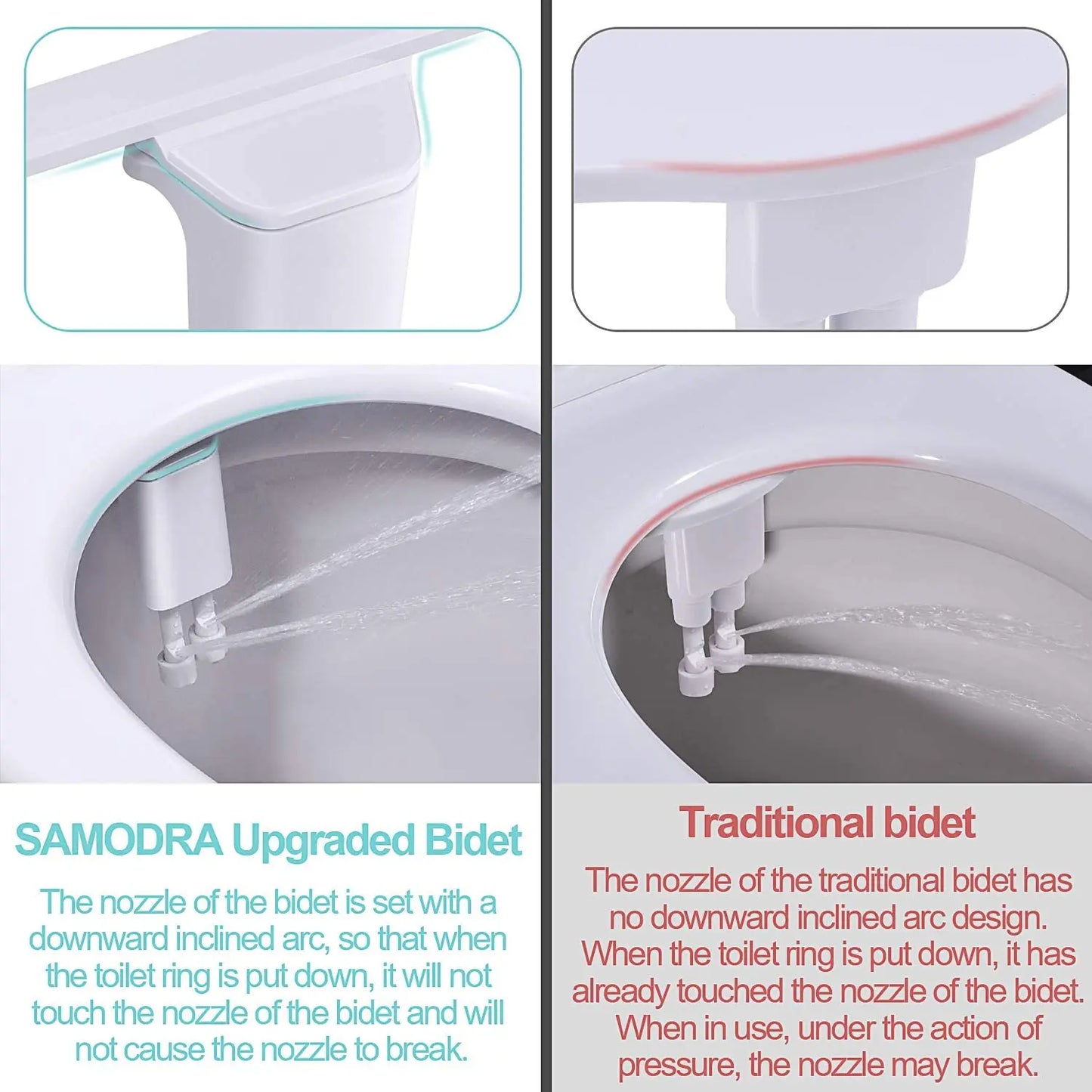 Samodra Toilet Bidet Shower Ultra-thin Bidet Toilet Seat Attachment Non-electric Bidet sprayer Dual Nozzles Frontal & Rear Wash