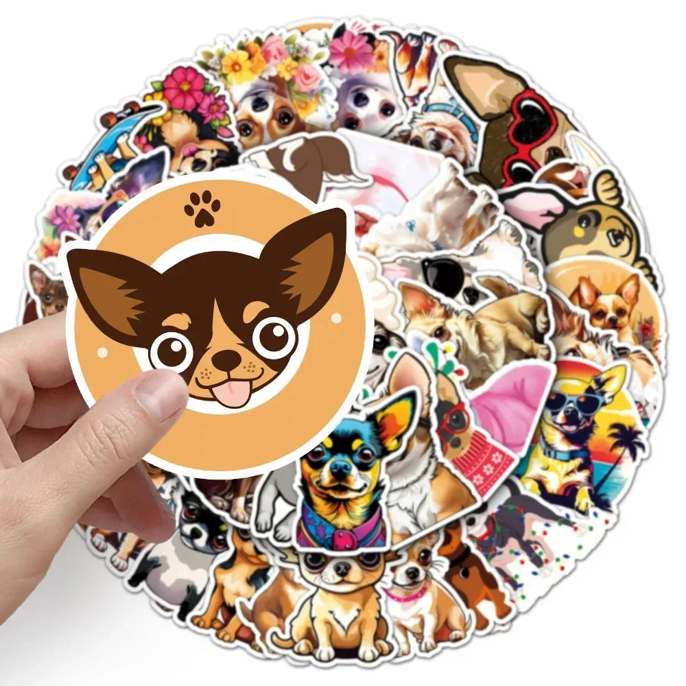 10/50Pcs Funny Animal Pet Dog Chihuahua Stickers for DIY Laptop Phone Travel Luggage Water Bottle Scrapbook Decal Kids Toy
