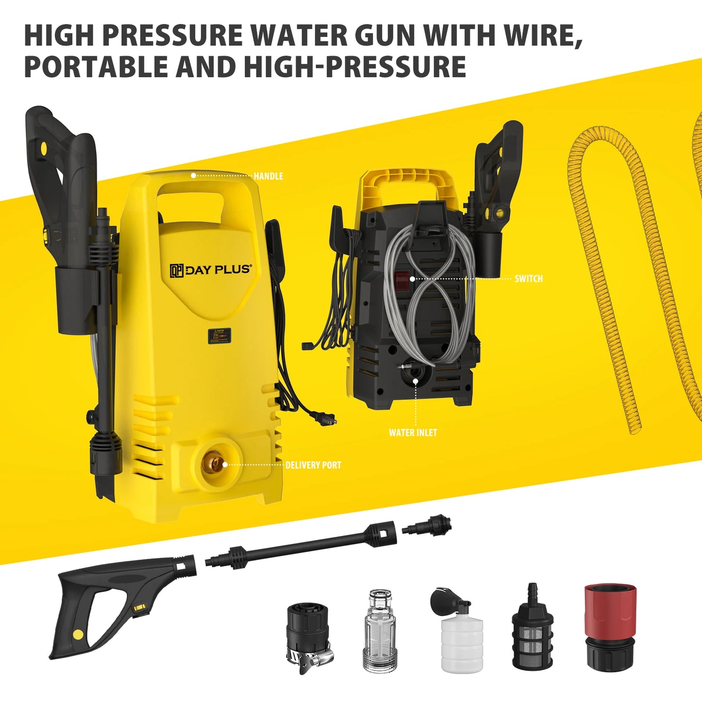 1800W Power Washer with 3-in-1 Nozzle, Adjustable Spray Gun for Garden/Driveway/Deck Cleaning, Portable High Pressure Cleaner