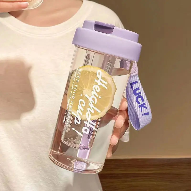 600ml Large Capacity Sports Water Bottle Transparent Plastic Straw Cup with Hand Rope Outdoor Travel Cycling Hiking Gym Jugs