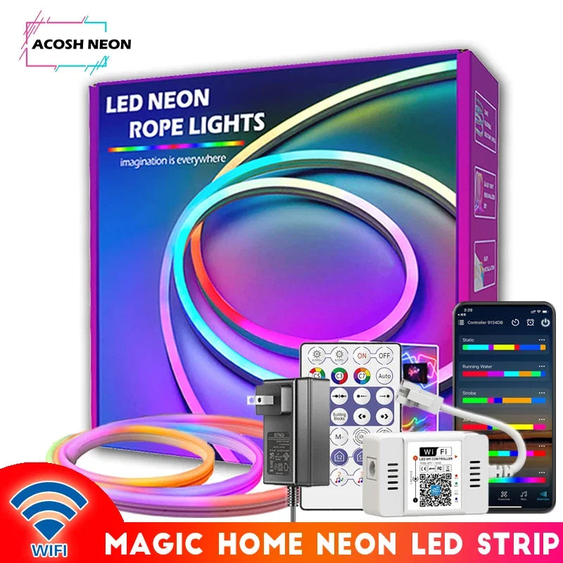 DC12-24V LED Strip Light Wifi RGBIC 10M/32.6ft Atmosphere Light Dreamcolor Addressable Neon Light Lamp Work with Alexa for Home