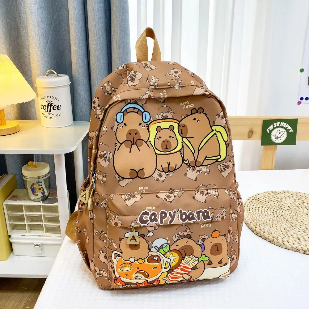 Cute Large Capacity Capybara Backpack Breathable Cartoon Student Schoolbag Nylon Ultra-light Book Bag