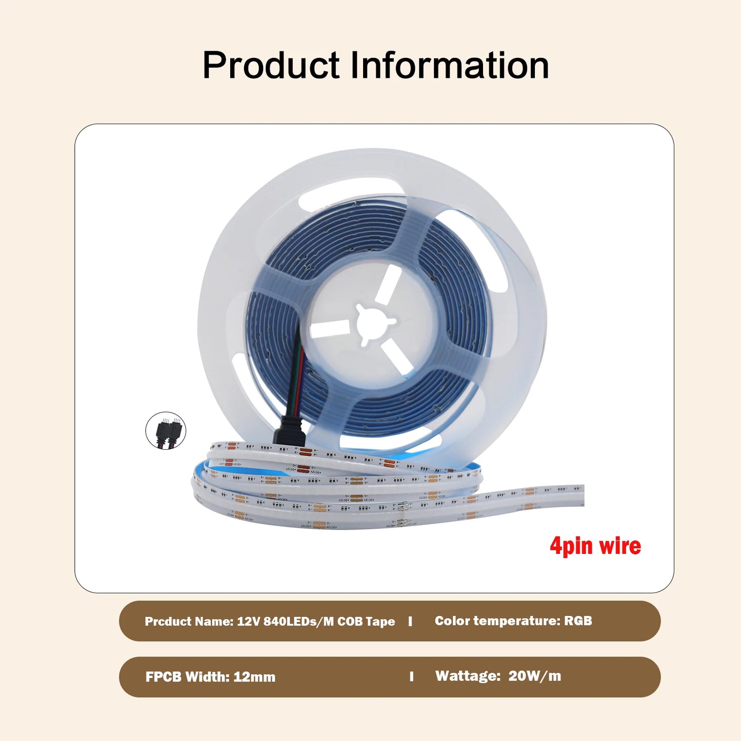 RGB RGBW RGBWW RGBCCT COB LED Strip Light DC12V 24V 840 784 720 576 LEDs/M Flex FCOB LED Tape Light Dimmable Linear Ribbon Tape