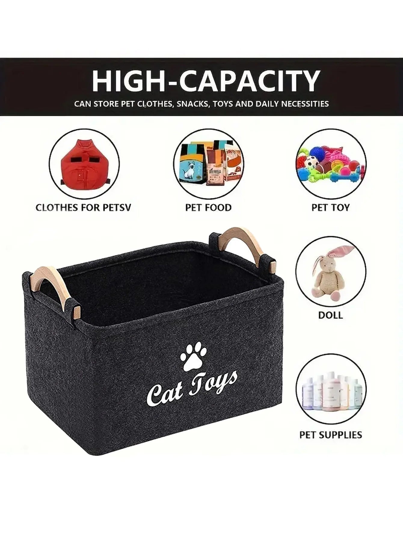 Felt Pet Toy Box Cat and Dog Toy Storage Box Pet Box Toy Storage Box, Suitable for Organizing Pet Supplies Collar Accessories