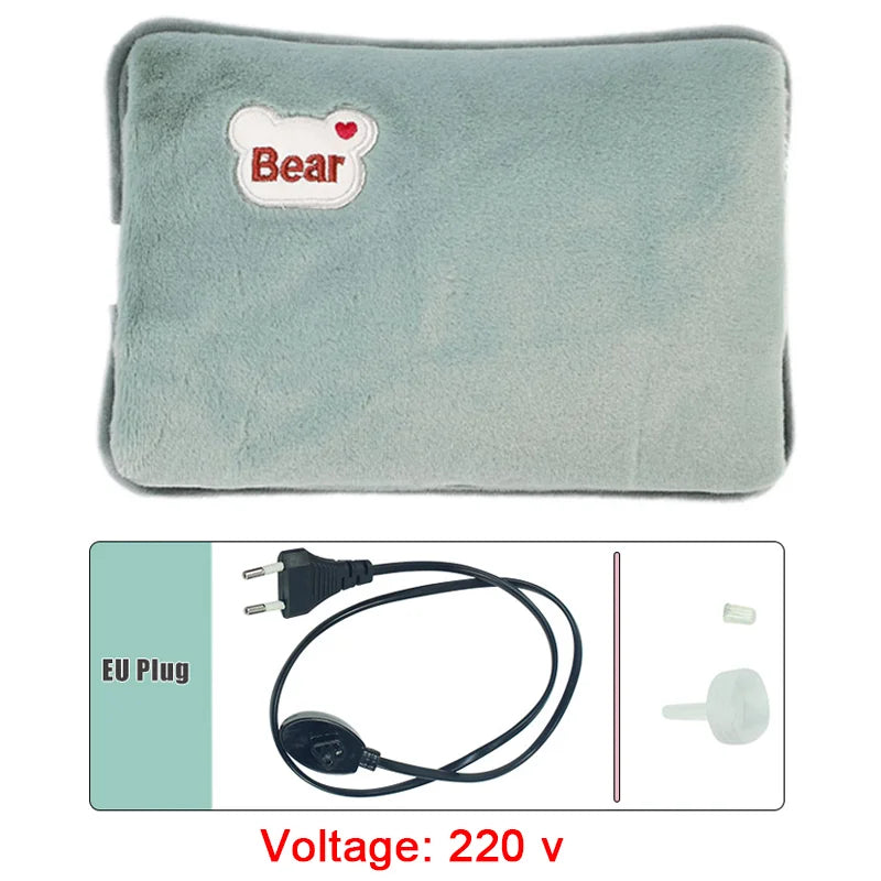 Electric Hot Water Bag Soft Winter Hand Warmer Reusable Hot Water Bottle EU Plug Rechargeable Warm Hand Pocket