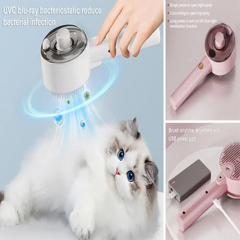 Cat Spray Brush for Shedding Pet Dog Cat Brush with Steam Self Cleaning Dog Steamy Brush Pet Hair Removal Grooming Steam Comb