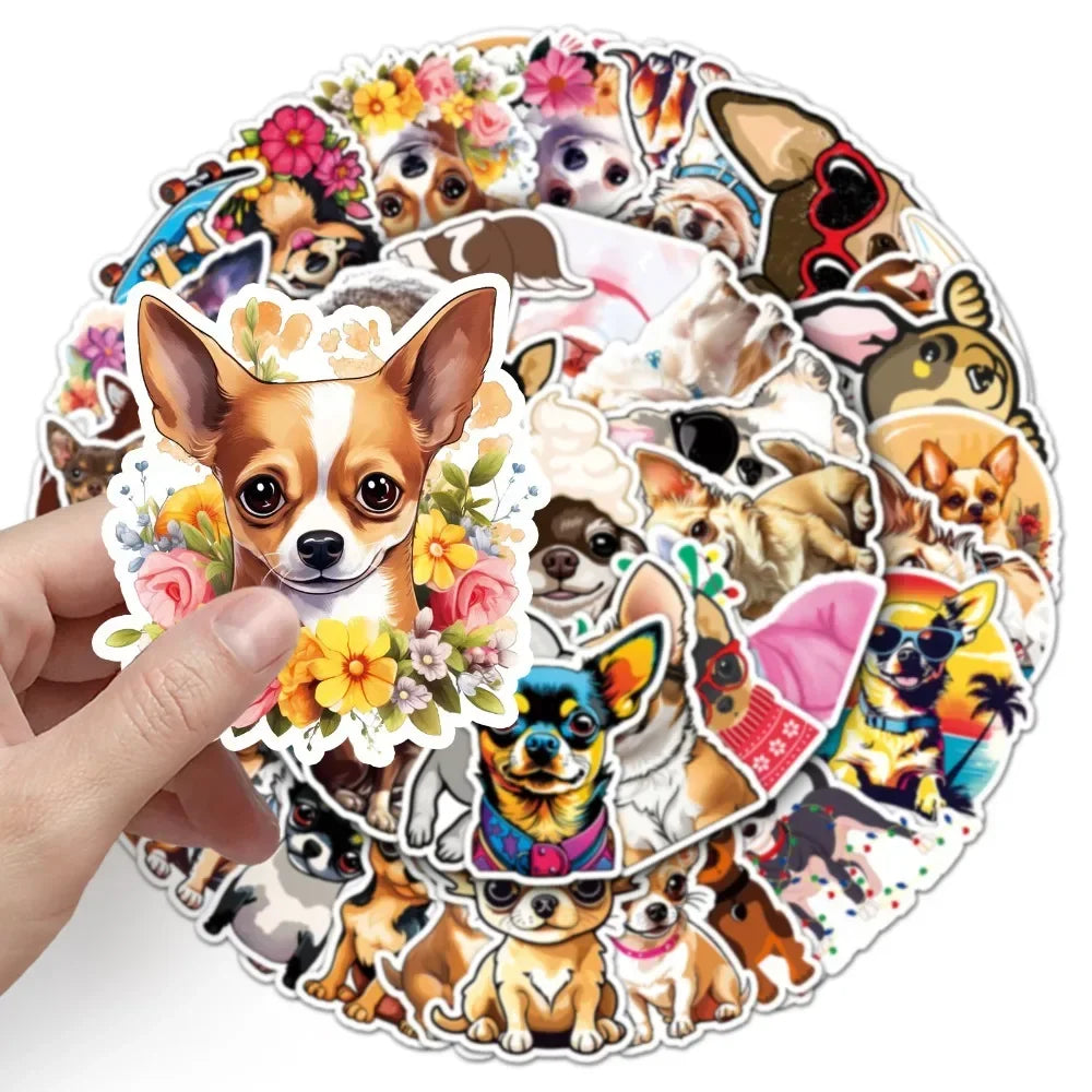10/50Pcs Funny Animal Pet Dog Chihuahua Stickers for DIY Laptop Phone Travel Luggage Water Bottle Scrapbook Decal Kids Toy