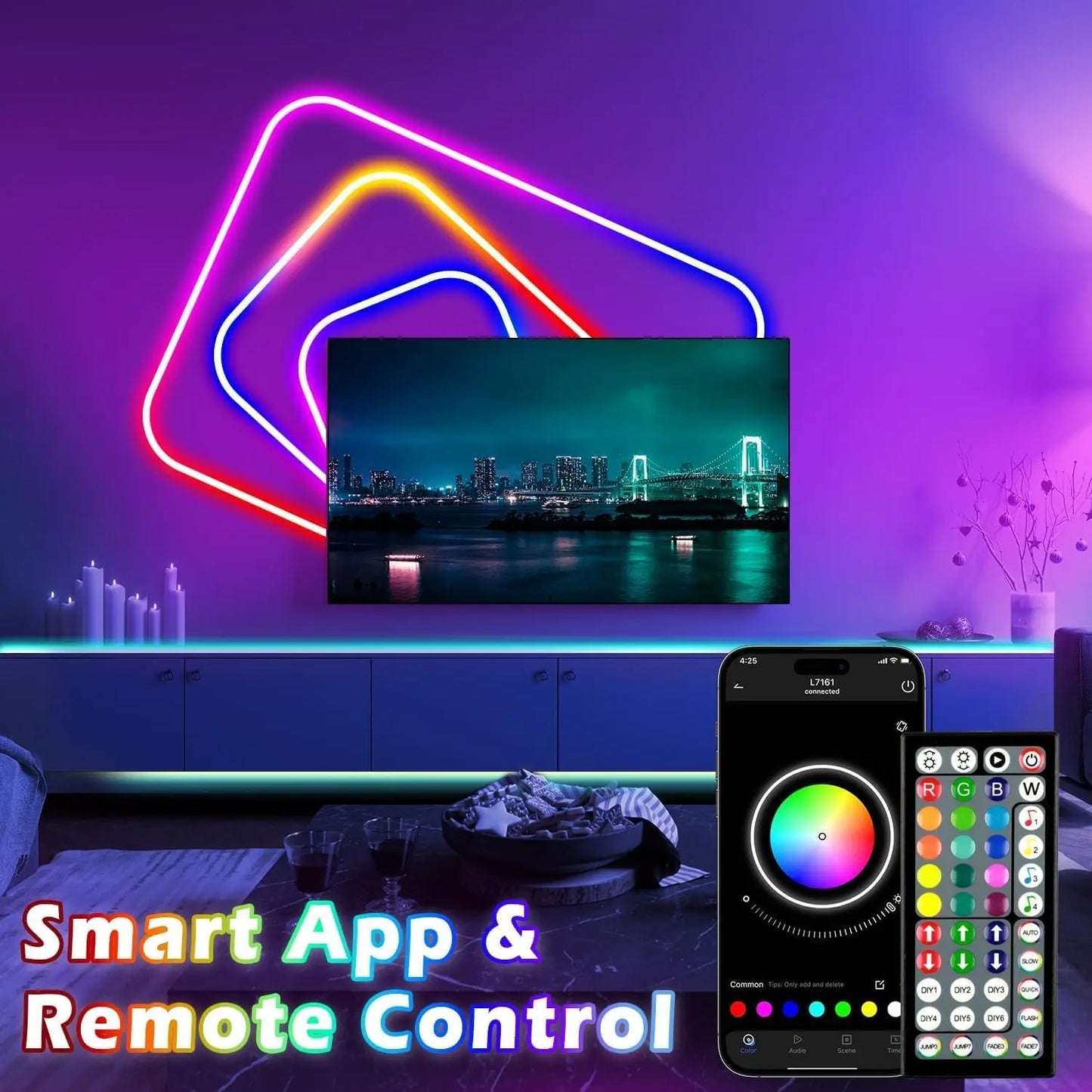 30M/20M/15M/10M RGB LED Neon Lights, Smart App Remote Control, Waterproof Music Sync Color Changing Rope for Bedroom Living Game