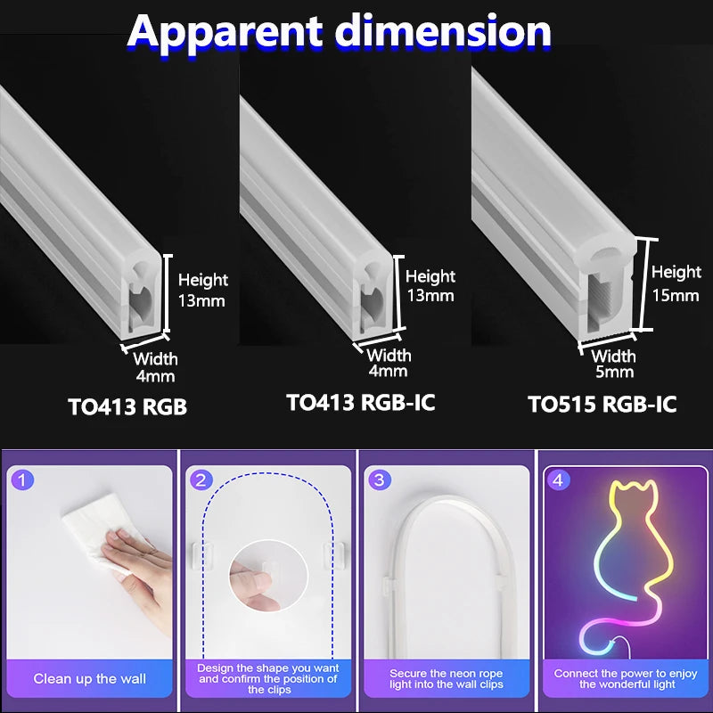 24V RGB Neon LED Strip Light Waterproof Neon Strip Music Sync Bluetooth App and Remote Control for Room Outdoors Decor Lighting