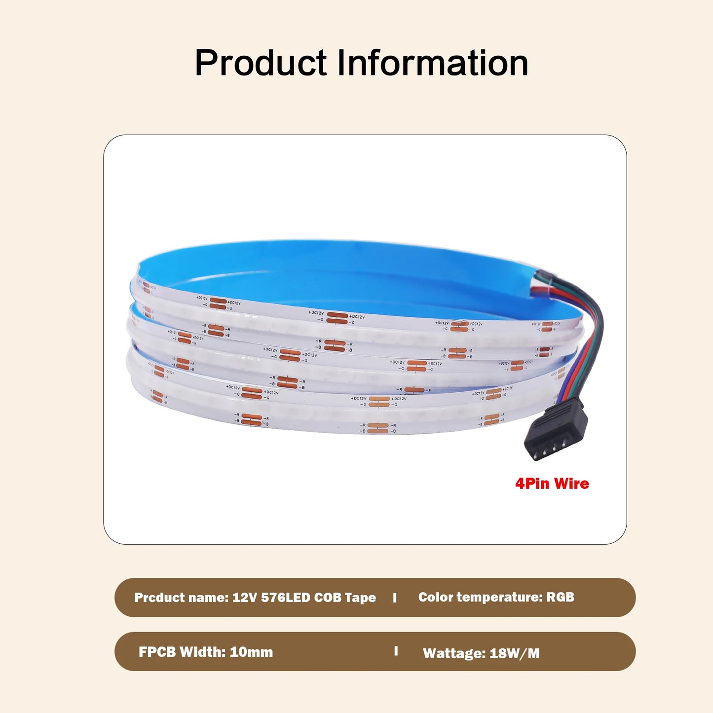 RGB RGBW RGBWW RGBCCT COB LED Strip Light DC12V 24V 840 784 720 576 LEDs/M Flex FCOB LED Tape Light Dimmable Linear Ribbon Tape