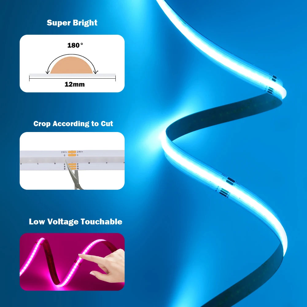 RGB RGBW RGBWW RGBCCT COB LED Strip Light DC12V 24V 840 784 720 576 LEDs/M Flex FCOB LED Tape Light Dimmable Linear Ribbon Tape